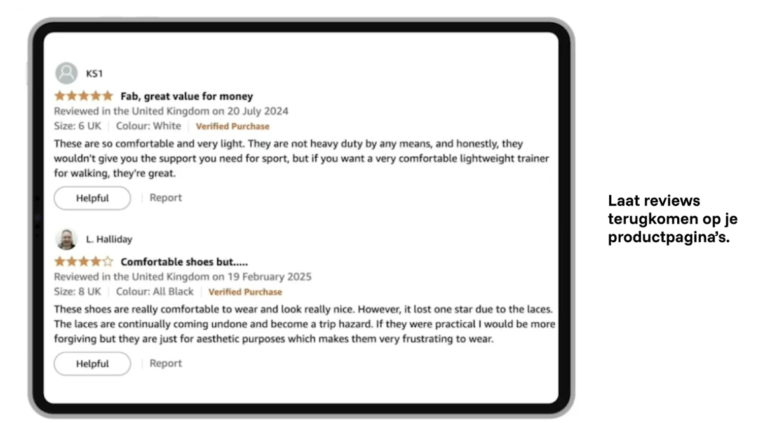 reviews op productpagina's