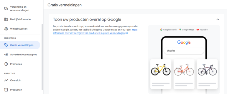 google merchant center gratis vermeldingen