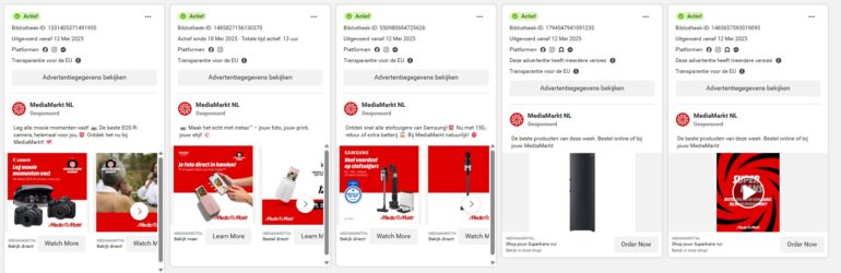 Overzicht Meta Ads van MediaMarkt