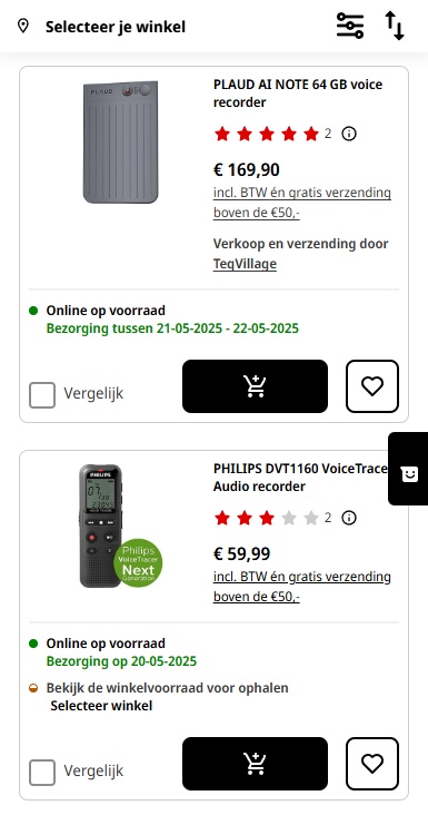 mobile category page van MediaMarkt