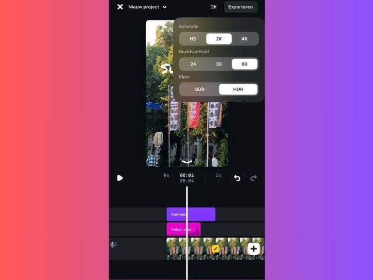 resolutie, beeldsnelheid en kleur aanpassen in edits