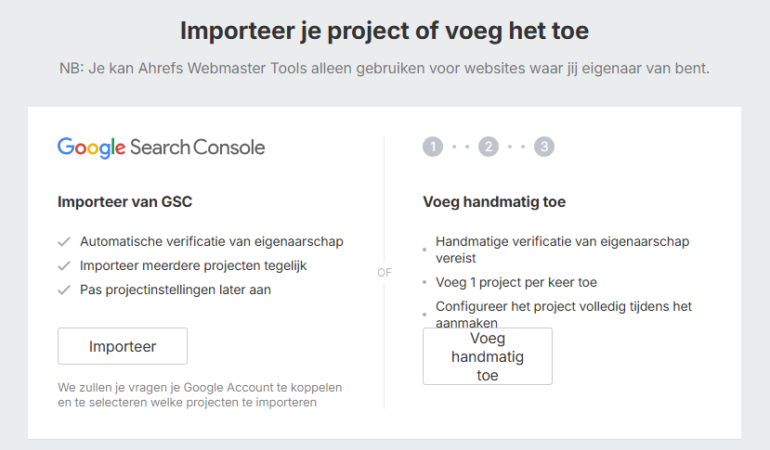 Project toevoegen aan je Ahrefs-account