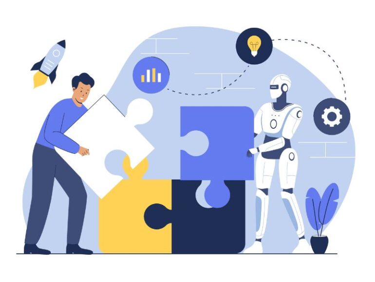Een AI-robot die helpt met het bouwen van een puzzel. 