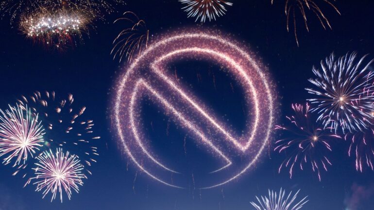 Vuurwerk met een verboden-teken.