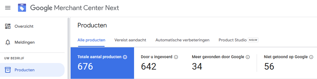 Google Merchant Center Next Producten