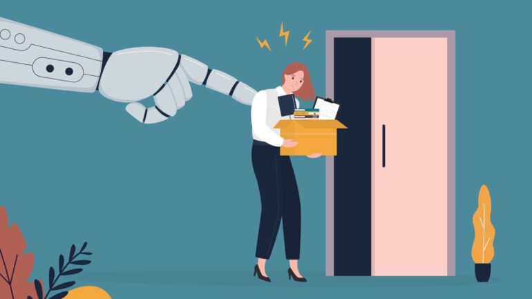 Robothand die communicatieprofessional duwt