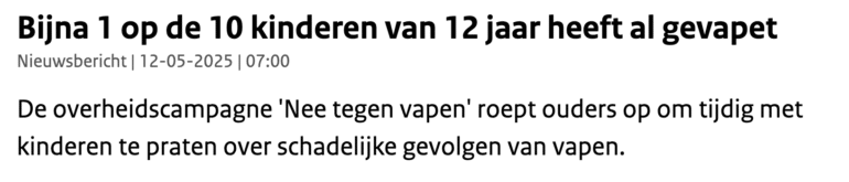 bijna 1 op de 10 kinderen van 12 jaar heeft al gevapet