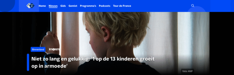NPO 1 artikel over dat 1 op de 13 kinderen in Nederland opgroeit in Armoede