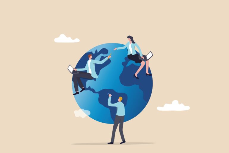 Illustratie van werkende mensen over de wereld.