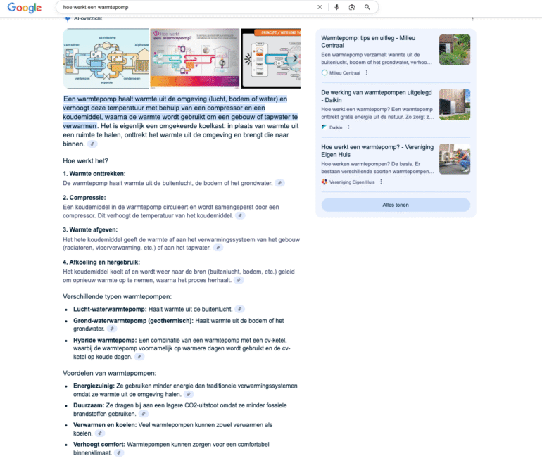 Hoe werkt een warmtepomp in AI Overviews