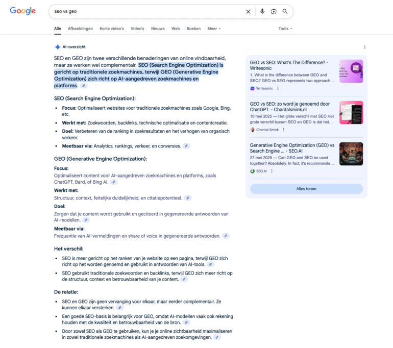 AI Overview voorbeeld om wel door te klikken