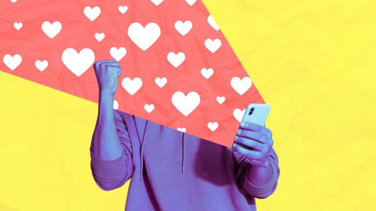 Blij met engagement op smartphone uitgebeeld