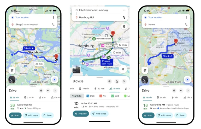 Duurzame autoritten in Google Maps