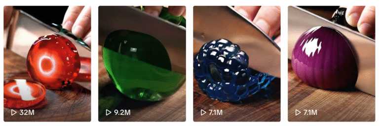ASMR-kanalen die fruit gemaakt van glas doorsnijden op TikTok