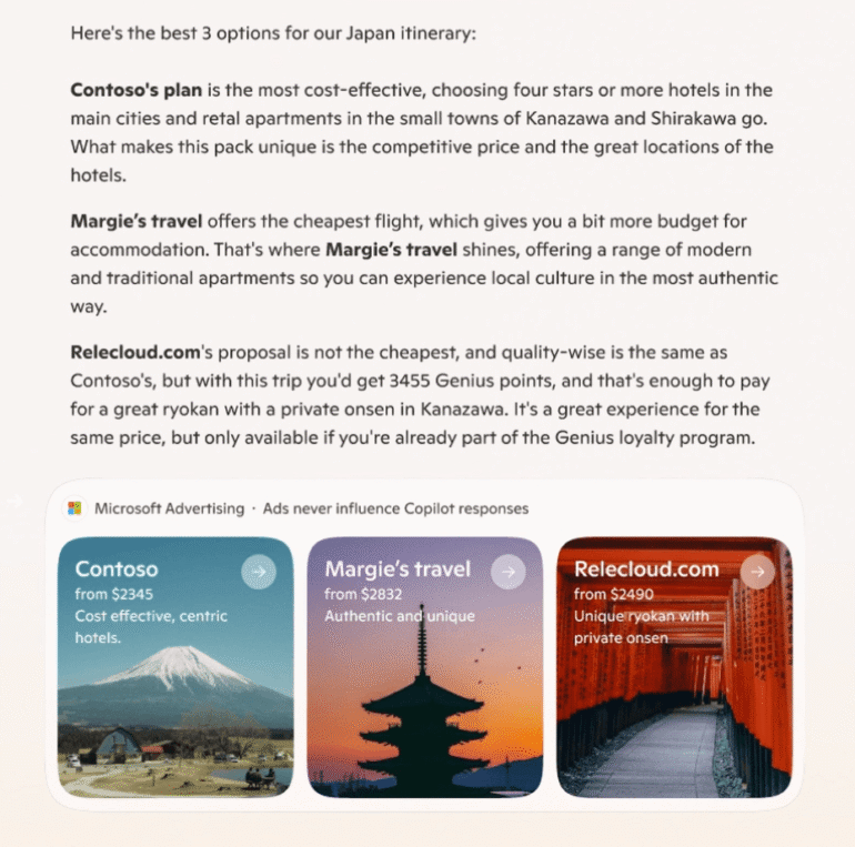 Search travel ads in Copilot