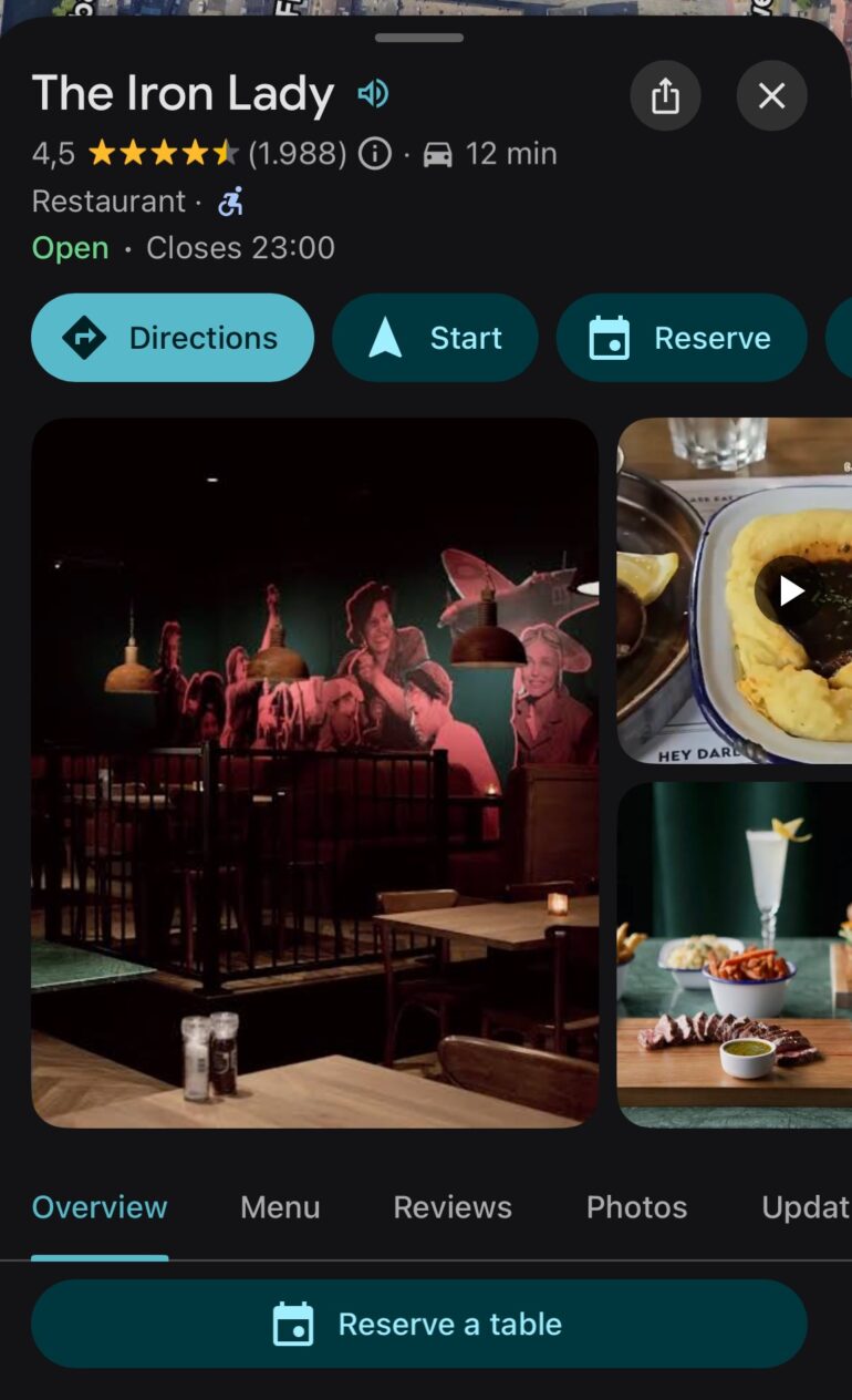 Tafel reserveren in Google Maps