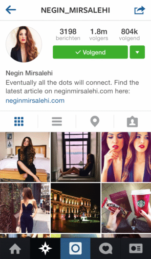 Instagramprofiel van Negin Mirsalehi in 2014