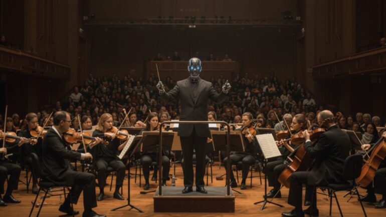 Een orkest met een AI-robot als dirigent.