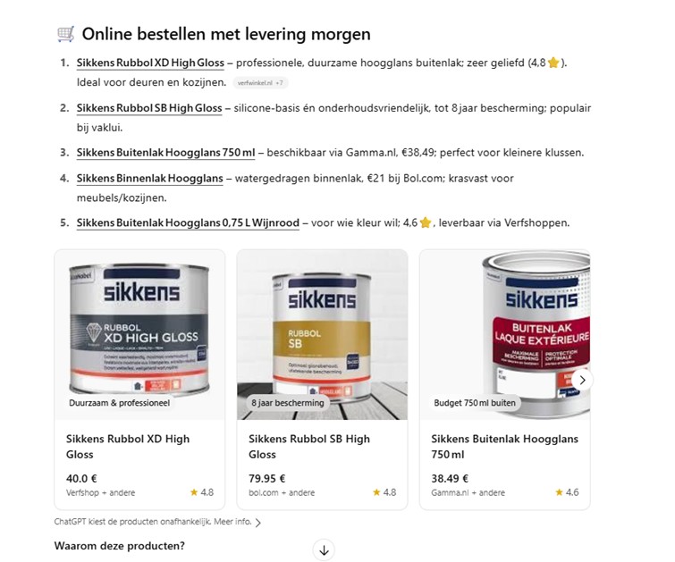 Screenshot online bestelpagina