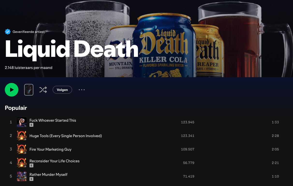 Liquid Death op Spotify