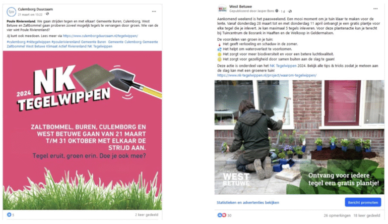Twee socialmedia-berichten over het NK Tegelwippen