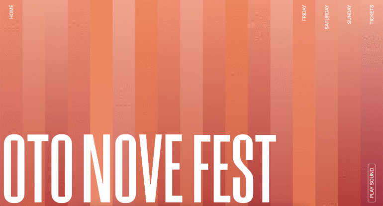 Oto Nove Fest gebruikt felle kleuren in de website om identiteit over te brengen 