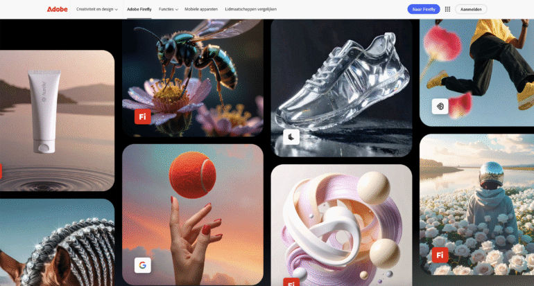 Adobe Firefly is een generatieve AI-tool van Adobe die gericht is op het maken van visuele assets, beelden, illustraties, UI-elementen, vanuit tekst of beschrijving.