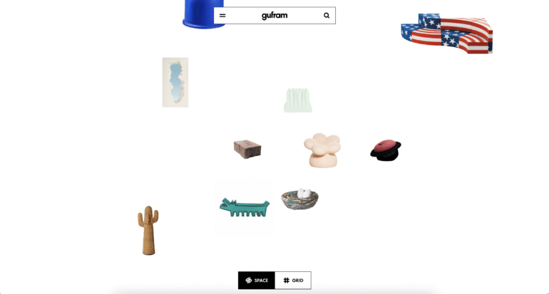Website van Gufram die vervaagt in een virtuele ruimte