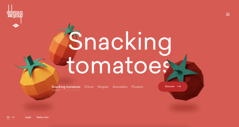 Delassus group gebruikt felle kleuren in de website om identiteit over te brengen 