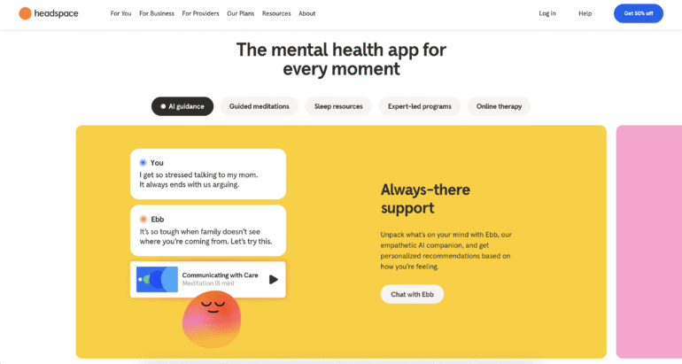 Headspace besteed extra aandacht aan mentale gezondheid op de website