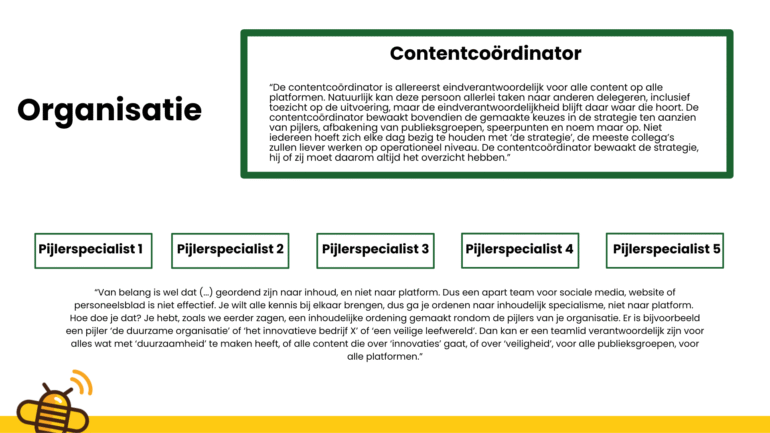 De contentcoördinator is eindverantwoordelijk voor alle content