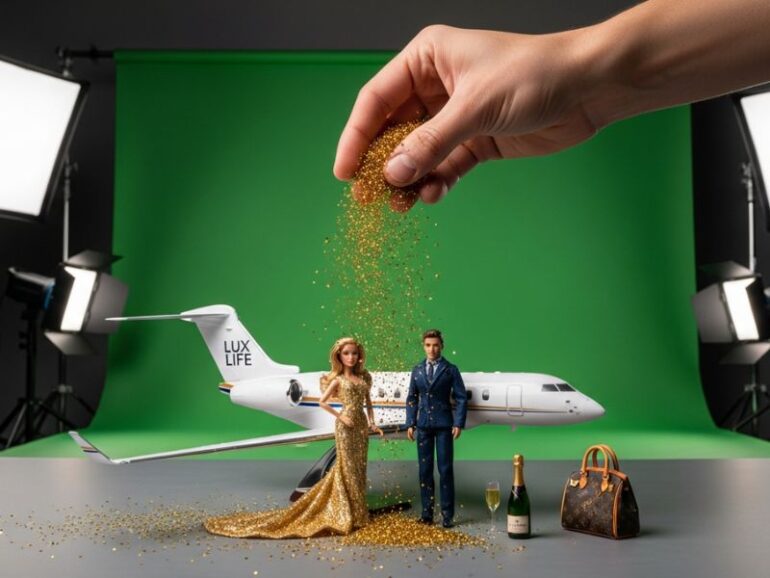 Barbie en ken met gouden glitter. 