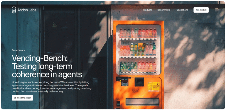 de vending-bench die test of AI-modellen in staat zijn om een virtueel bedrijf met verkoopautomaten winstgevend te runnen over een langere periode.