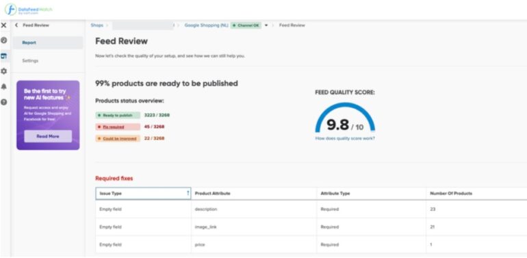 Feed Review in feedmanagement-tool DataFeedWatch