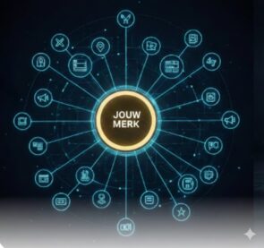 Visualisatie van een semantisch web waarbij producten, materialen en merken als entiteiten aan elkaar gekoppeld zijn.