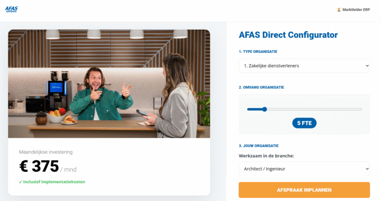 Voorbeeld van eigen gemaakte configurator: AFAS Direct Configurator