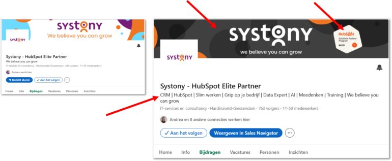 Verbetering Systony LinkedIn bedrijfspagina