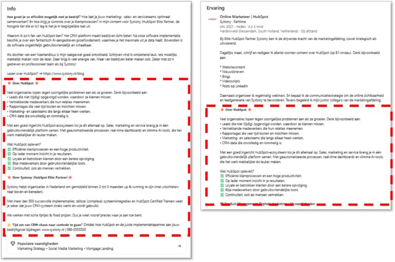 Systony voorbeeld Tekst info van Bedrijfspagina