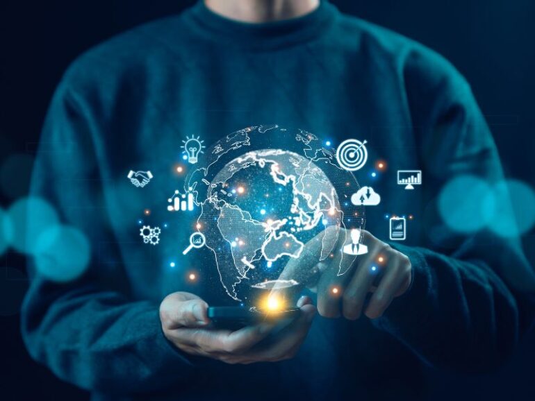 Een wereldbol van technologie. 