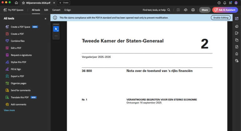 De opties van Adobe Acrobat
