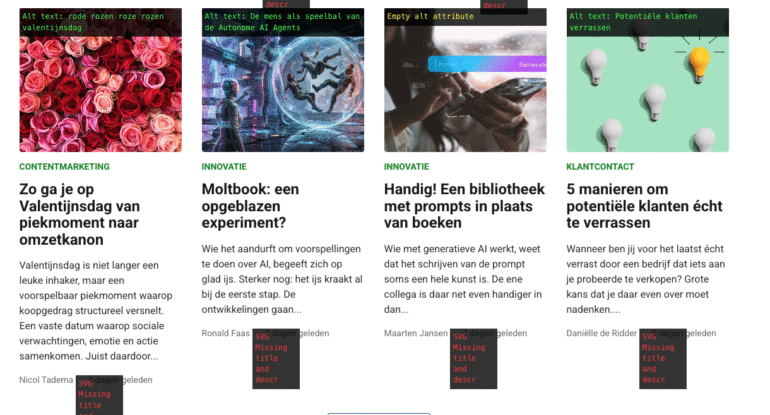 Vier afbeeldingen waarvan er een geen alternatieve tekst heeft, de andere drie wel