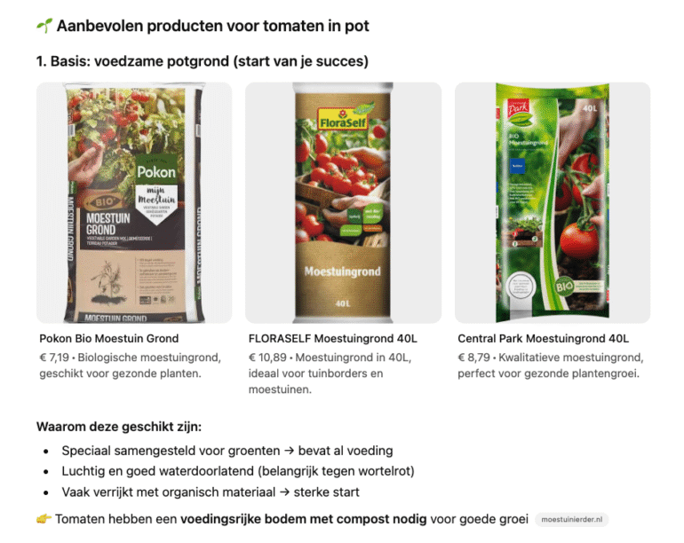 Aanbevolen producten voor tomaten in pot vanuit ChatGPT