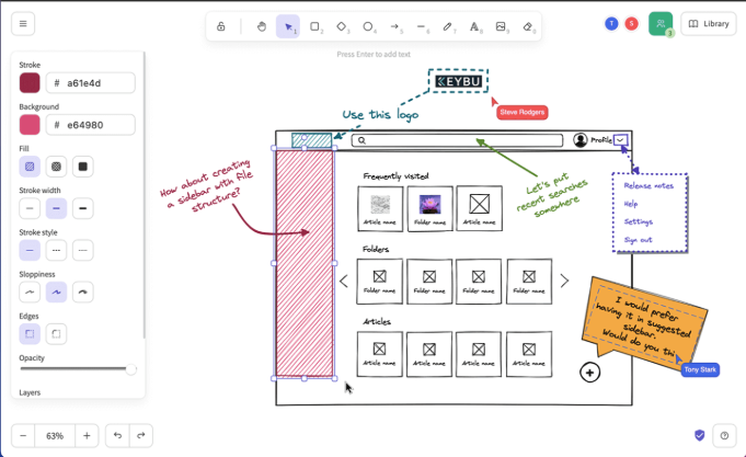 Visuele mogelijkheden van Excalidraw