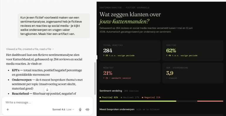 Voorbeeld van een Artifact in Claude