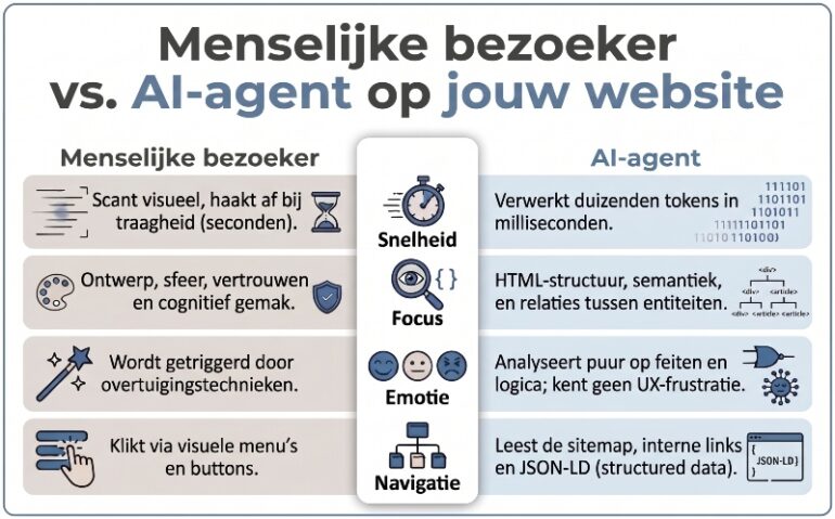 Verschillen mens en AI-agent. Afbeelding gegenereerd met Gemini.