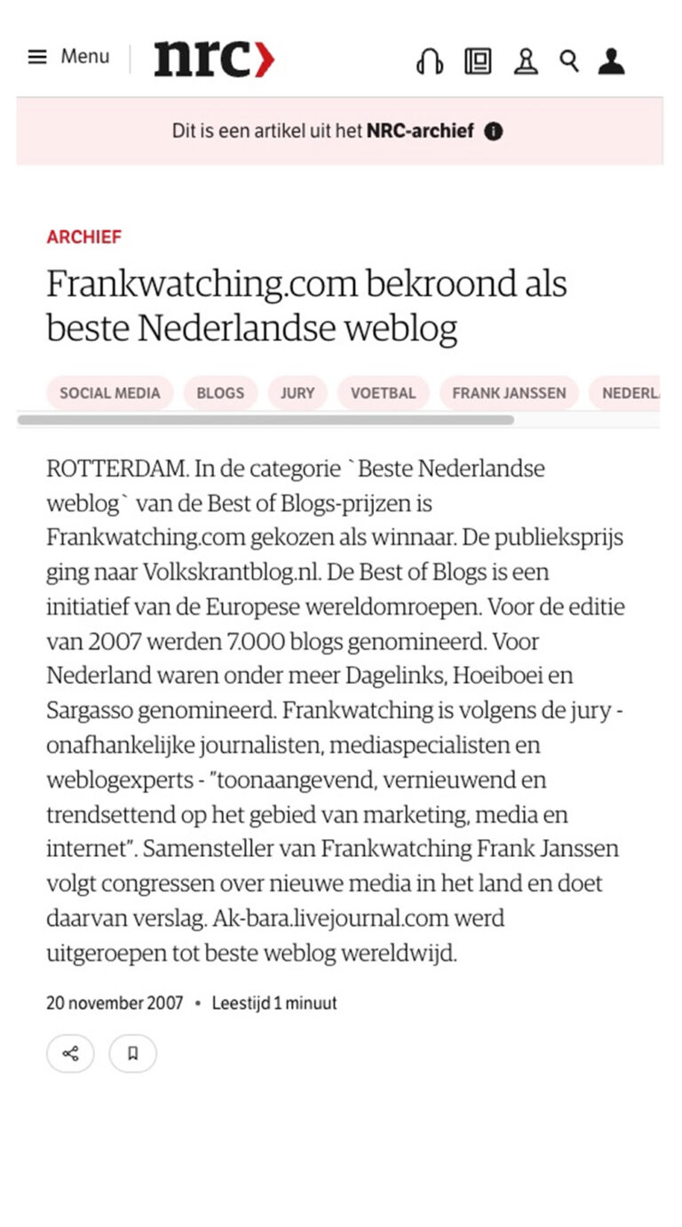 In een internationale competitie worden we in Berlijn uitgeroepen tot beste Nederlandse weblog.