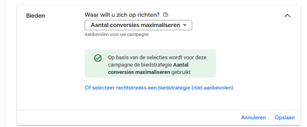 kies voor Aantal conversies maximaliseren
