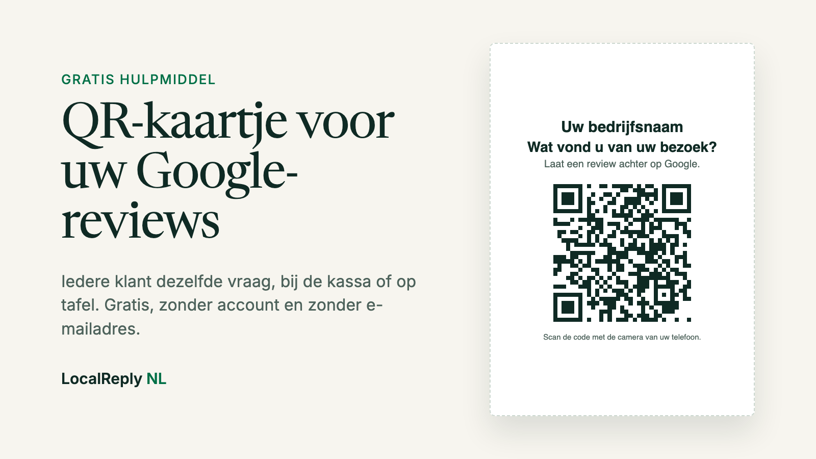 Gratis QR-kaartje voor Google-reviews: iedere klant dezelfde vraag